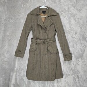 H&M Plaid Womens Sz 4 Trench Coat Brown Belted Double Breasted Casual‎ Outerwear